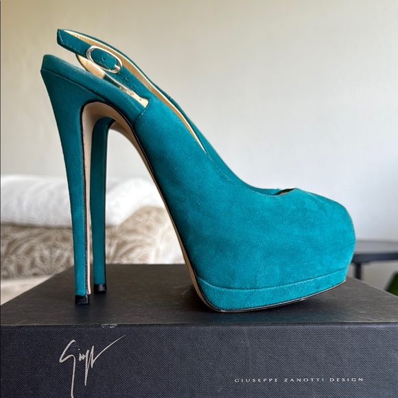 Giuseppe Zanotti Turquoise Peep-Toe Heels - Picture 11 of 12
